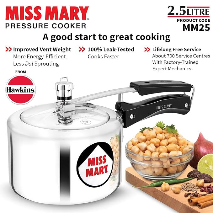 Hawkins 2.5 Litre Miss Mary Pressure Cooker, Inner Lid Cooker