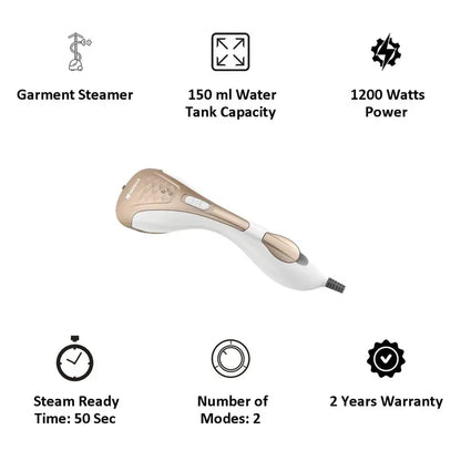 HAVELLS Elegance 1200 Watts Handheld Garment Steamer (150ml Water Tank, 2 Mode, Gold)