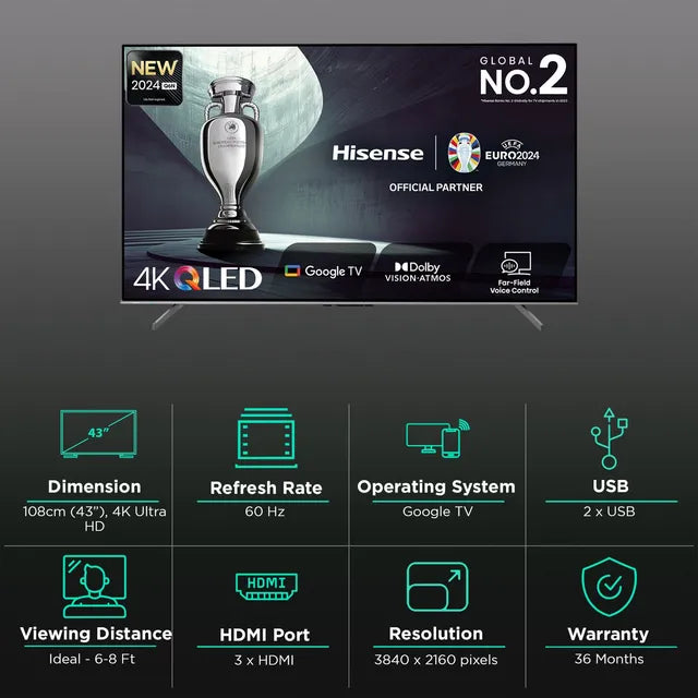 Hisense Q6N 109.22 cm (43 inch) QLED 4K Ultra HD Smart Google TV with 4K AI Upscaler