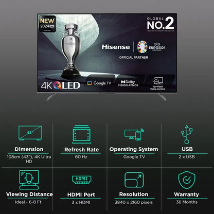 Hisense Q6N 109.22 cm (43 inch) QLED 4K Ultra HD Smart Google TV with 4K AI Upscaler
