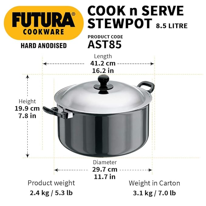 Hawkins Futura Hard Anodised Cook-n-Serve Stewpot 8.5 Litres