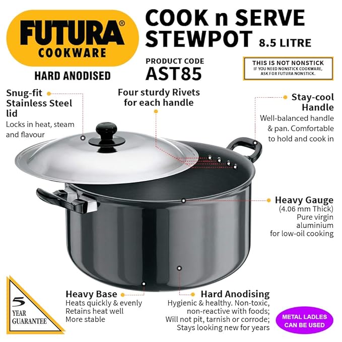 Hawkins Futura Hard Anodised Cook-n-Serve Stewpot 8.5 Litres