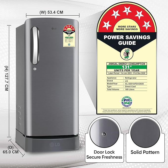 LG 185 L, 5 Star, Smart Inverter Compressor, Direct-Cool Single Door Refrigerator