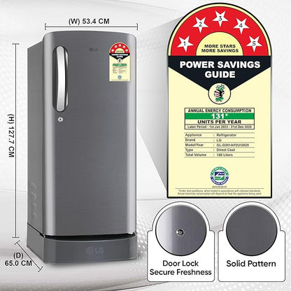 LG 185 L, 5 Star, Smart Inverter Compressor, Direct-Cool Single Door Refrigerator