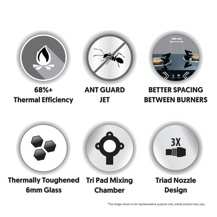 Preethi Alya Glass Top 3 Burner Gas Stove