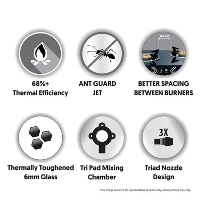 Preethi Alya Glass Top 3 Burner Gas Stove